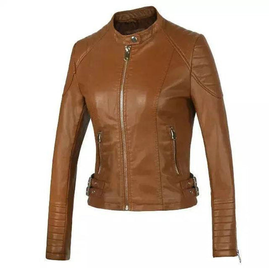 Ladies Fall and Winter Slim fit Leather Jacket Biker Jacket Women - Velora