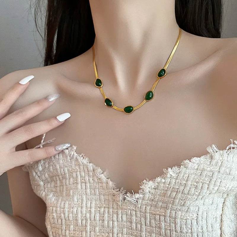 Fashion Jewelry Green Stone Crytal Snake Chain Multilayer Necklace For Women Pendant Boho Fashion Jewelry Gift - Velora