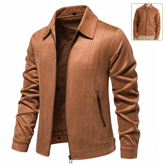 Fashion Lapel Zipper Jacket Autumn And Winter Solid Suede Coat Men's Clothing Outdoor - Velora