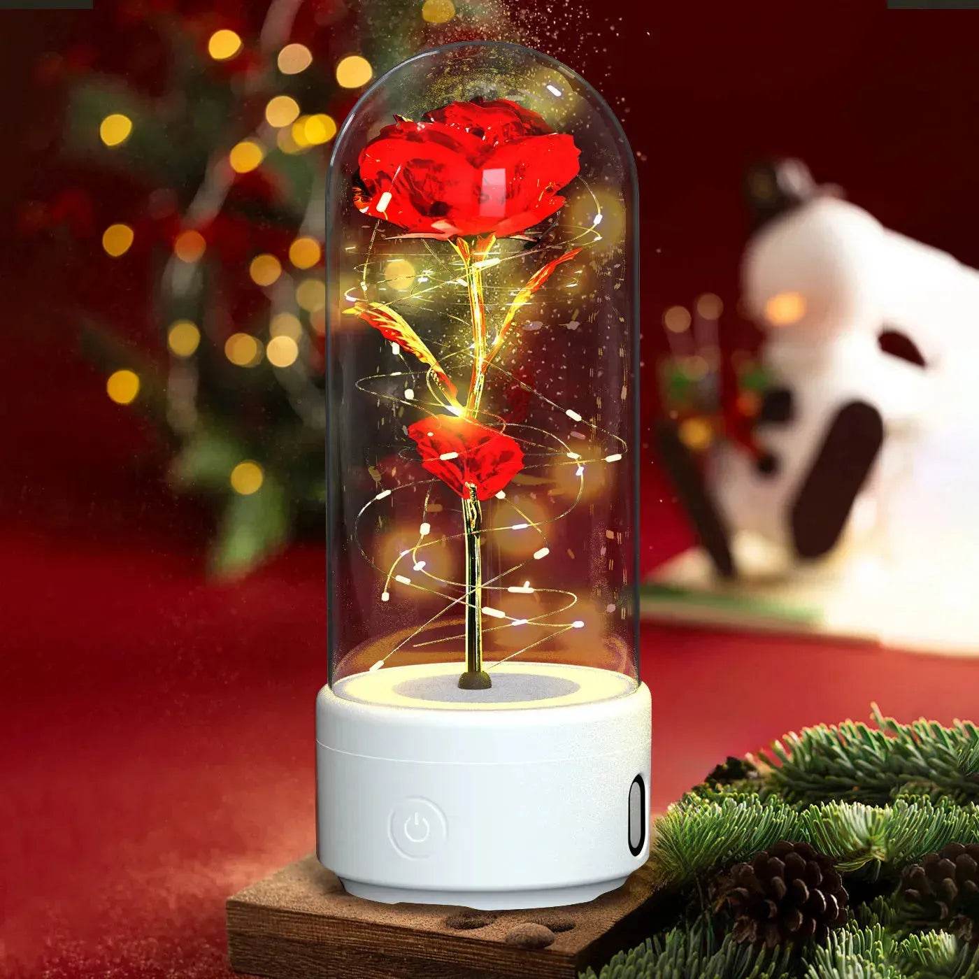 Creative 2 In 1 Rose Flowers LED Light And Bluetooth-compatible Speaker Valentine's Day Gift Rose Luminous Night Light Ornament In Glass Cover - Velora
