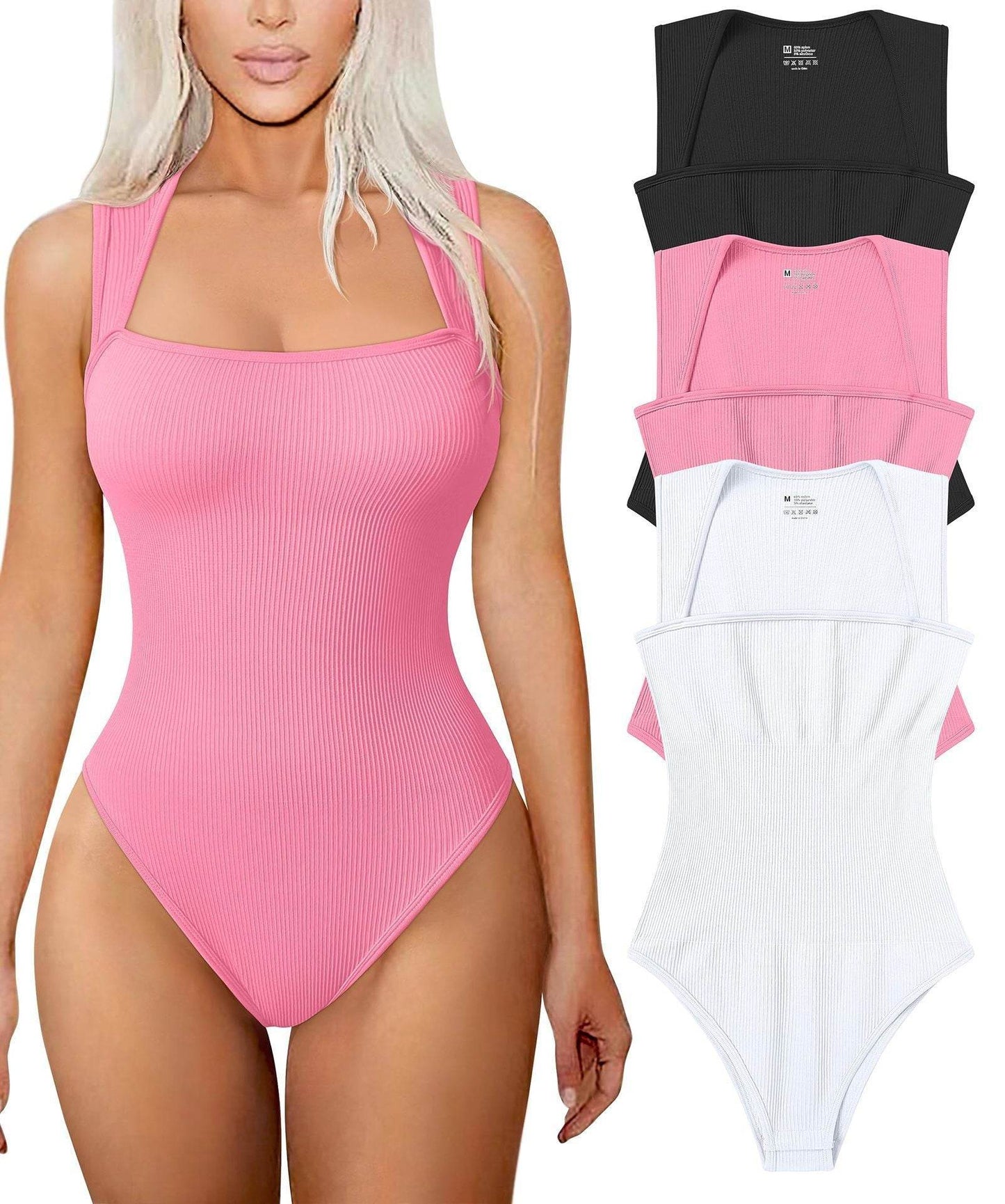 Thread Square Neck Jumpsuit Sleeveless Slim Fit Tank Top Summer Shapewear - Velora