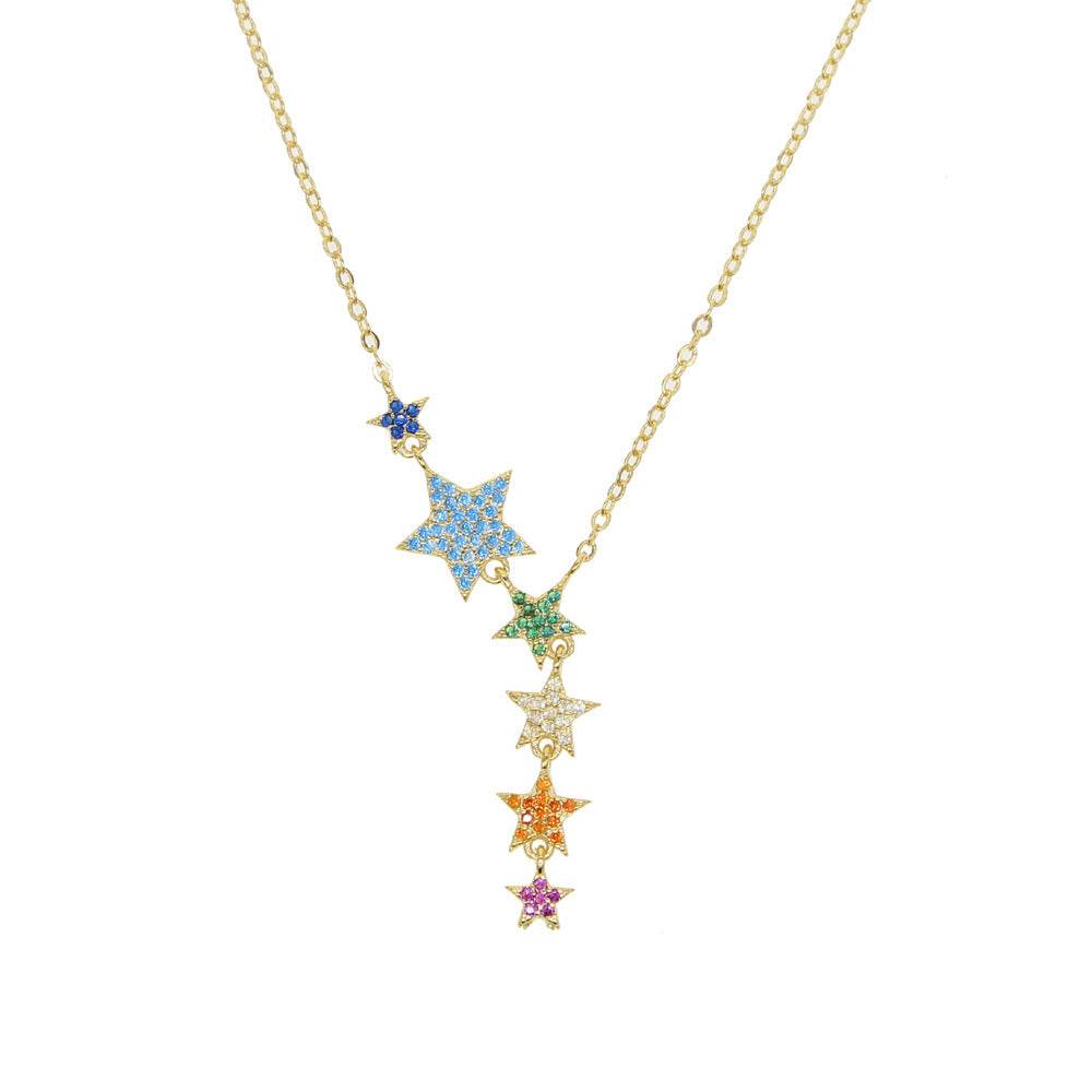 Colorful Zircon Inlaid Five-pointed Star Pendant Necklace - Velora