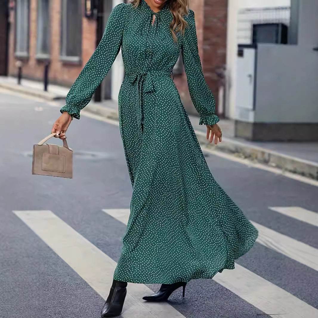 Women's Long Sleeve Dotted Prints Dress - Velora