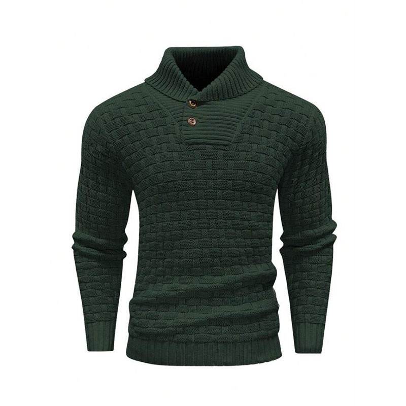 Men's Slim Turtleneck Sweater With Button Design Fashion Casual Solid Color Pullover Top Clothing - Velora
