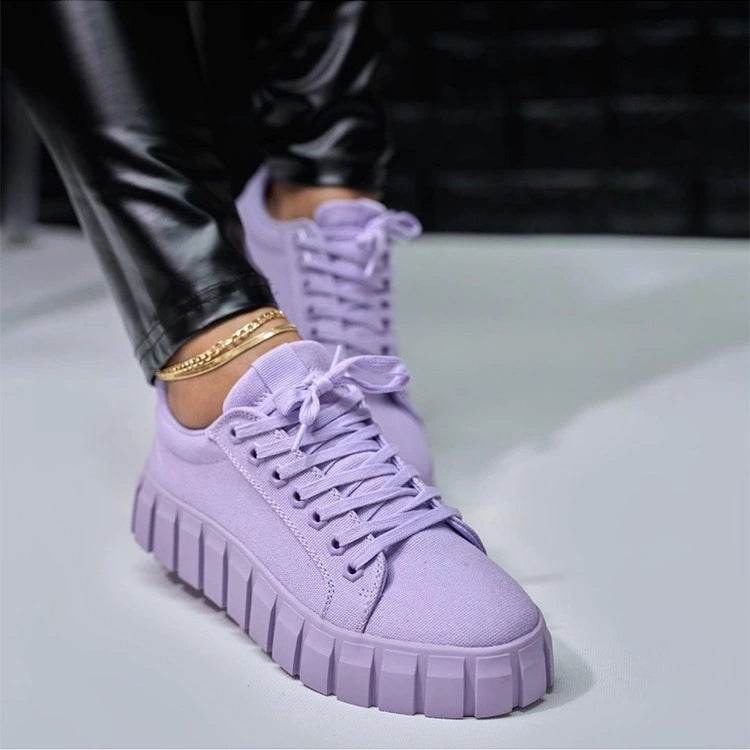 Lace-up Canvas Shoes Summer Round Toe Platform Single Shoes For Women Sneakers - Velora