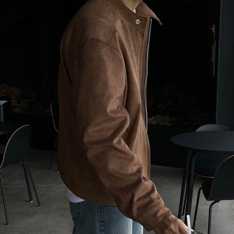 Brown Maillard Stand-up Collar Jacket - Velora