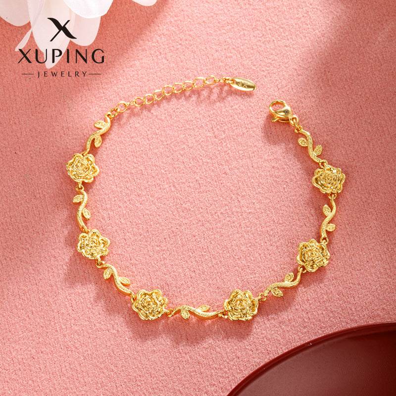 Copper Alloy Gold-plated Frosted Flower Branch Rose Bracelet Advanced Romantic - Velora