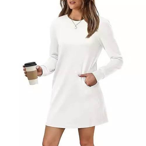 Back Fold Pocket Long Sleeve Sweater Dress - Velora
