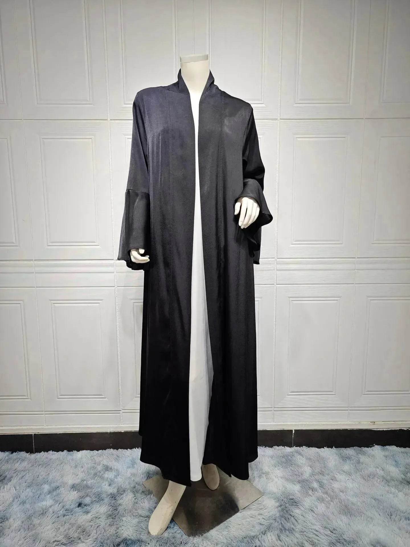 Abaya two piece set Elegant Satin Plain Color Abaya Kimono Open front Abaya Dubai Abaya wear for Middle East Women - Velora