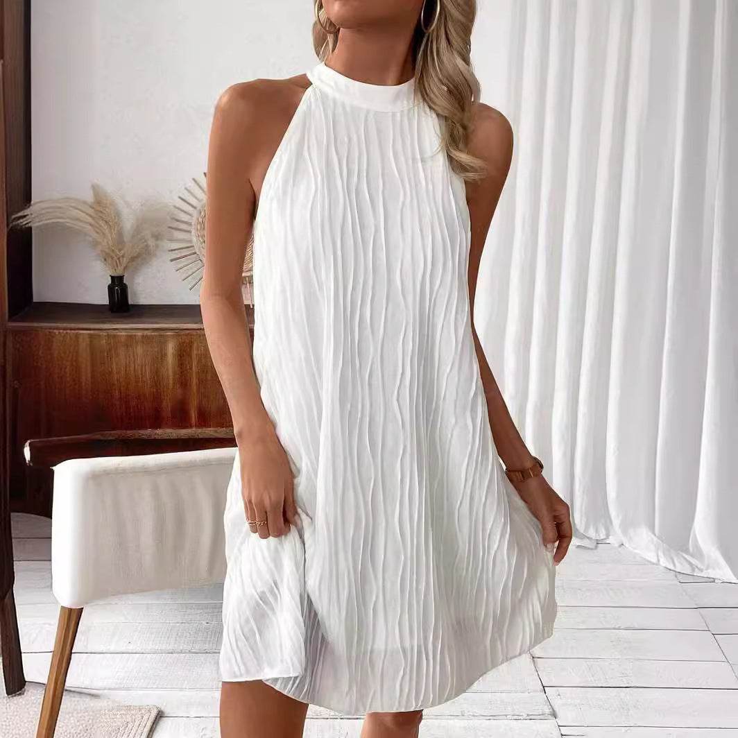 Fashion Dresses For Women Pure Color Halter Backless Dress - Velora