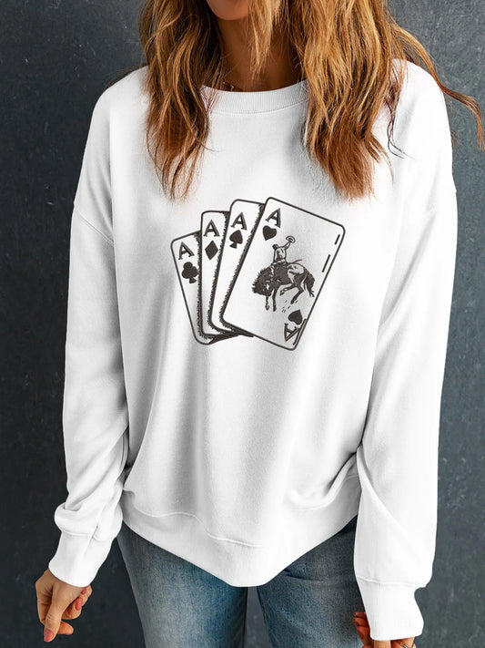 Ace Card Cowboy Graphic Long Sleeve Sweatshirt - Velora
