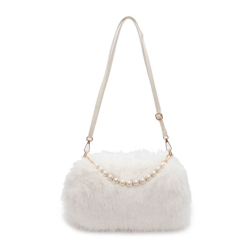 Autumn And Winter Fashion Shoulder Bags Pearl Chain Crossbody Bag Versatile Commuting Armpit Plush Female Bag - Velora