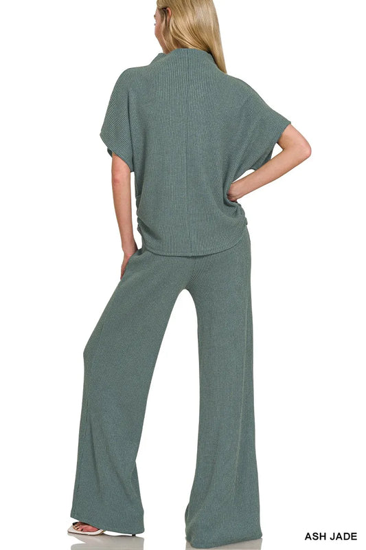 Zenana Mock Neck Top and Pants Sweater Set - Velora