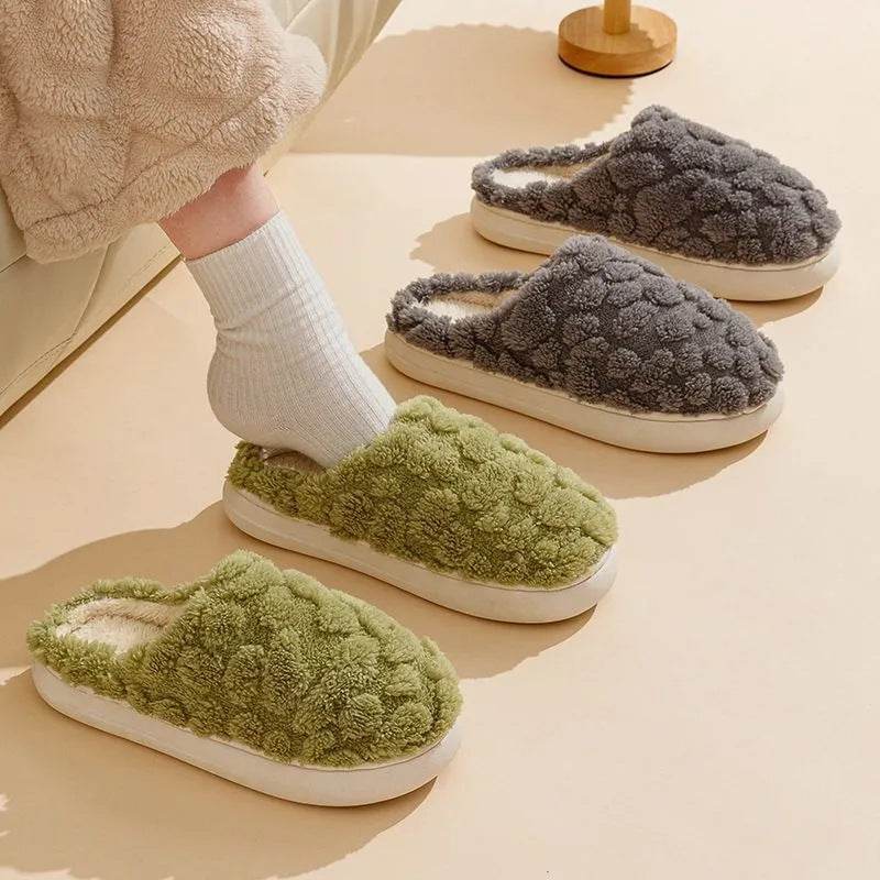 Home Fuzzy Slipper Unisex Cartoon Winter Plush Slipper Anti-Skid Soft Soled Cotton Shoes Comfy Outdoor Couple Slippers - Velora