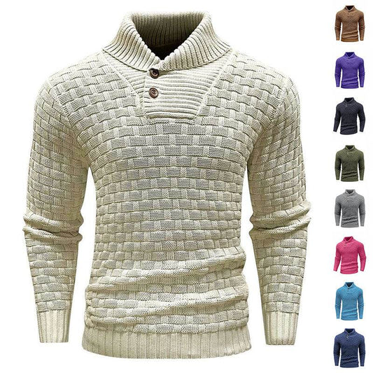 Men's Slim Turtleneck Sweater With Button Design Fashion Casual Solid Color Pullover Top Clothing - Velora