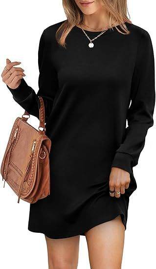 Back Fold Pocket Long Sleeve Sweater Dress - Velora