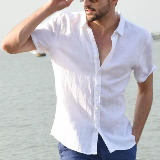 Summer Short-sleeved Shirt Casual Button Tops Men Clothing - Velora