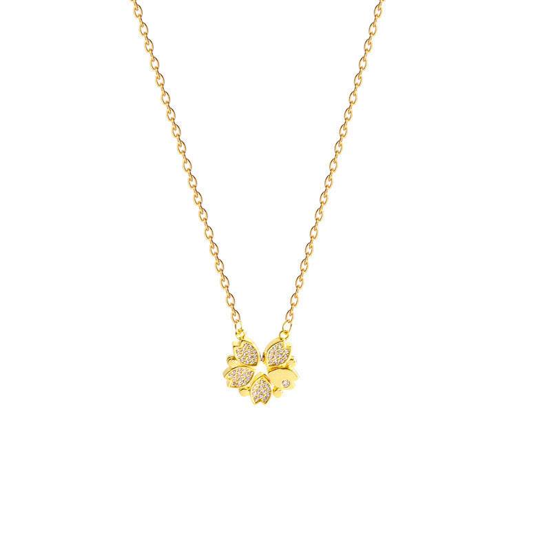 Luxury Four Leaf Clover Pendant Necklace Stainless Steel Crystal Heart Jewelry For Women Gift - Velora