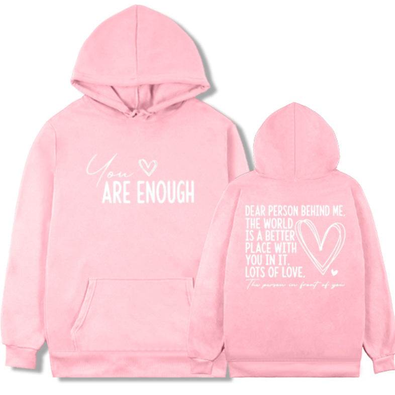 New YOU ARE ENOUGH Lettered Casual Hoodie - Velora