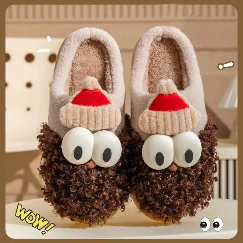Cartoon Bearded Santa Claus Slippers Home Warm Non-slip Plush Cotton Shoes Christmas Couple Floor Bedroom Slipper Women Men - Velora
