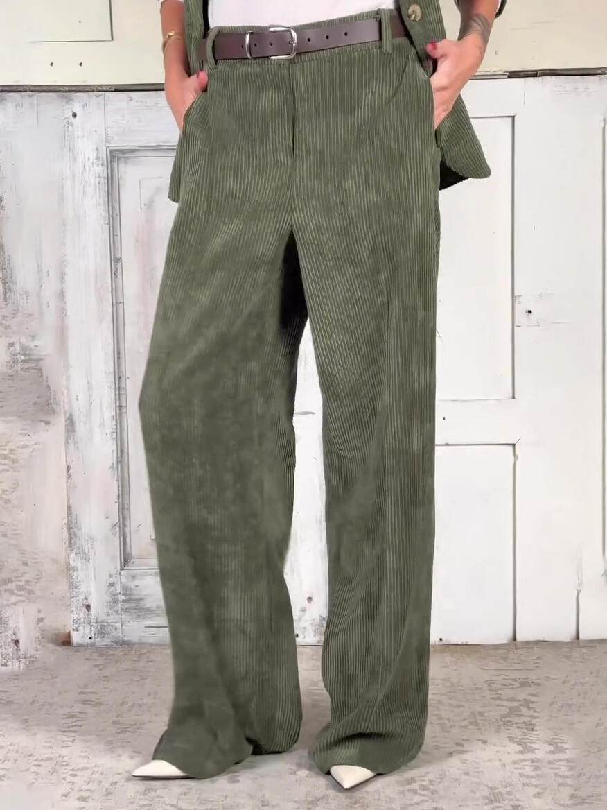 Casual Commuting Corduroy Blazer & Pants Set - Velora
