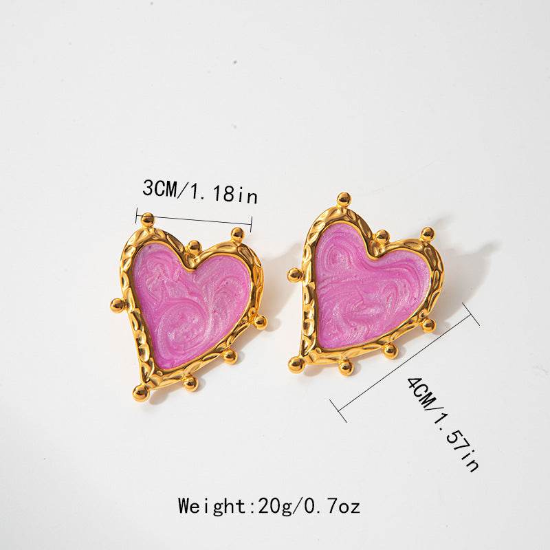 Sweet Magic Purple Love Stainless Steel Retro Fashion Ear Studs Girl Beautiful Love Jewelry Earrings For Women - Velora