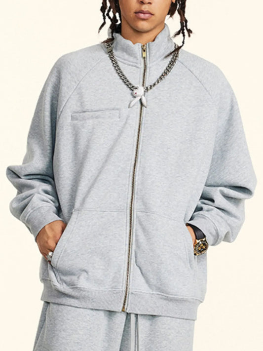 Men's Zip Up Raglan Sleeve Sweatshirt - Velora