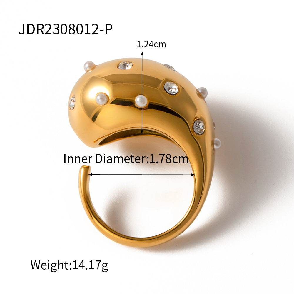 European And American Stainless Steel Pearl Eye-catching Ring High-grade Ins - Velora
