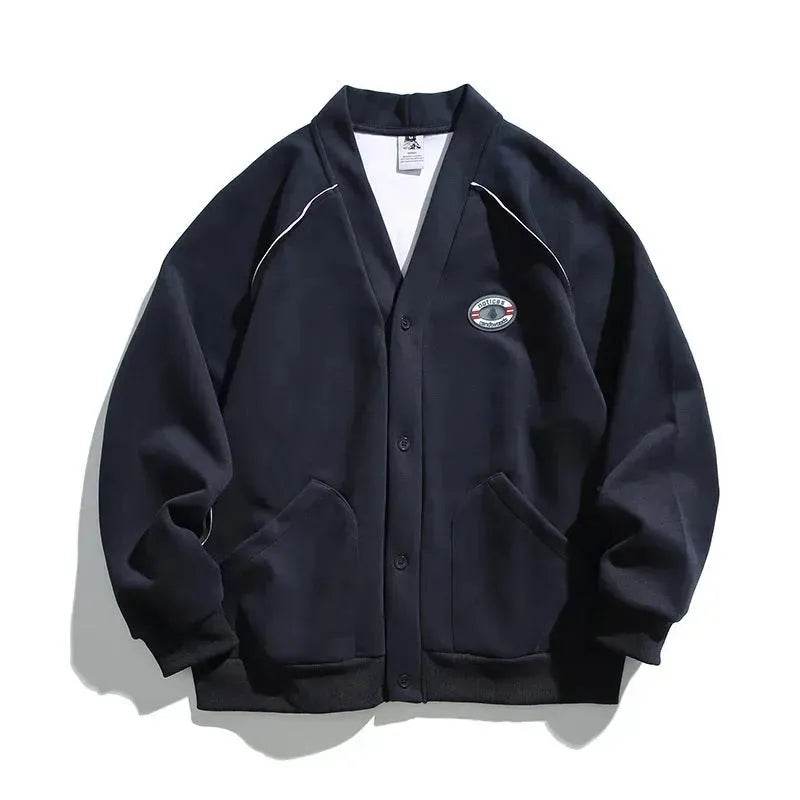 Retro Solid Color Cotton Athletics Sports Cardigan For Men