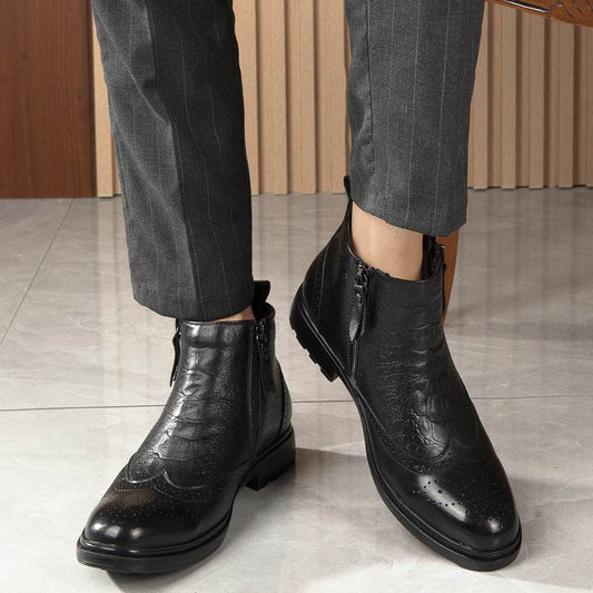 High-top Leather Shoes Height Increasing Shoes 46 Brogue Trendy Ankle Boots - Velora