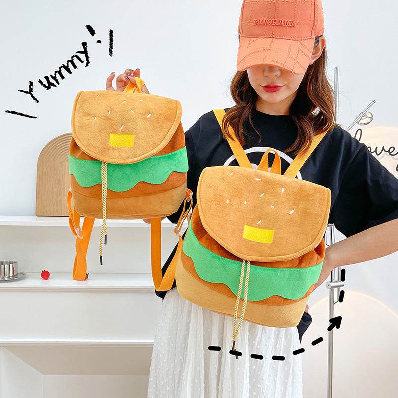 Cute Hamburger Plush Backpack Soft Cartoon Burger Plush Coin Purse Girls Kindergarten School Bookbag Children Kids Pack - Velora