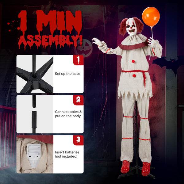 5.7ft Eye Red Light Vibration Clown Sound Voice Control, Standing Balloon Clown, Battery Model - Battery Not Included, Halloween Standing Decoration - Velora