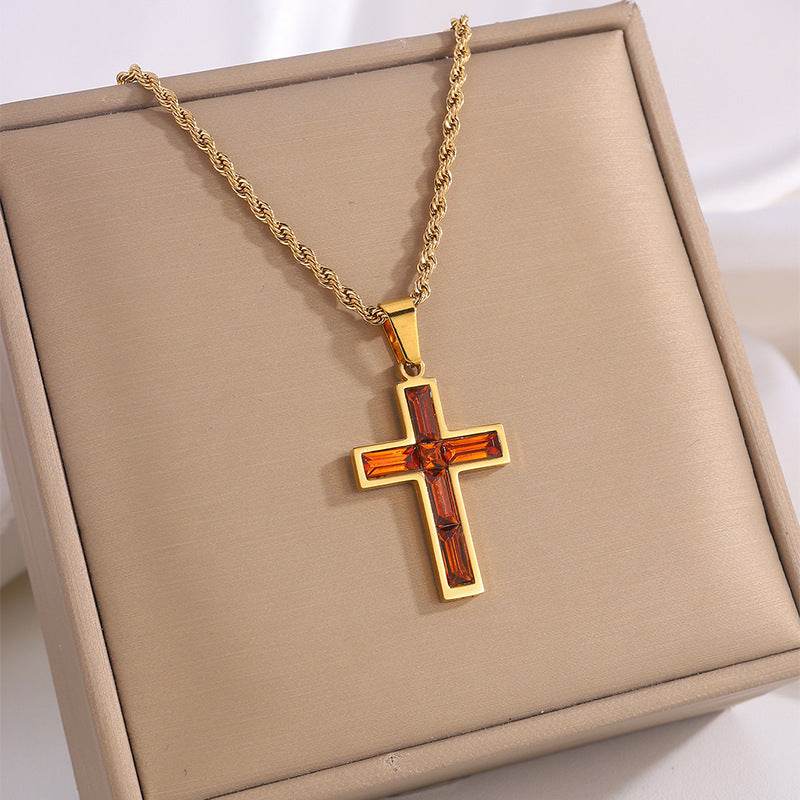 Fashion Jewelry European And American Ing Style Diamond Cross Necklace Unique No Color Fading - Velora