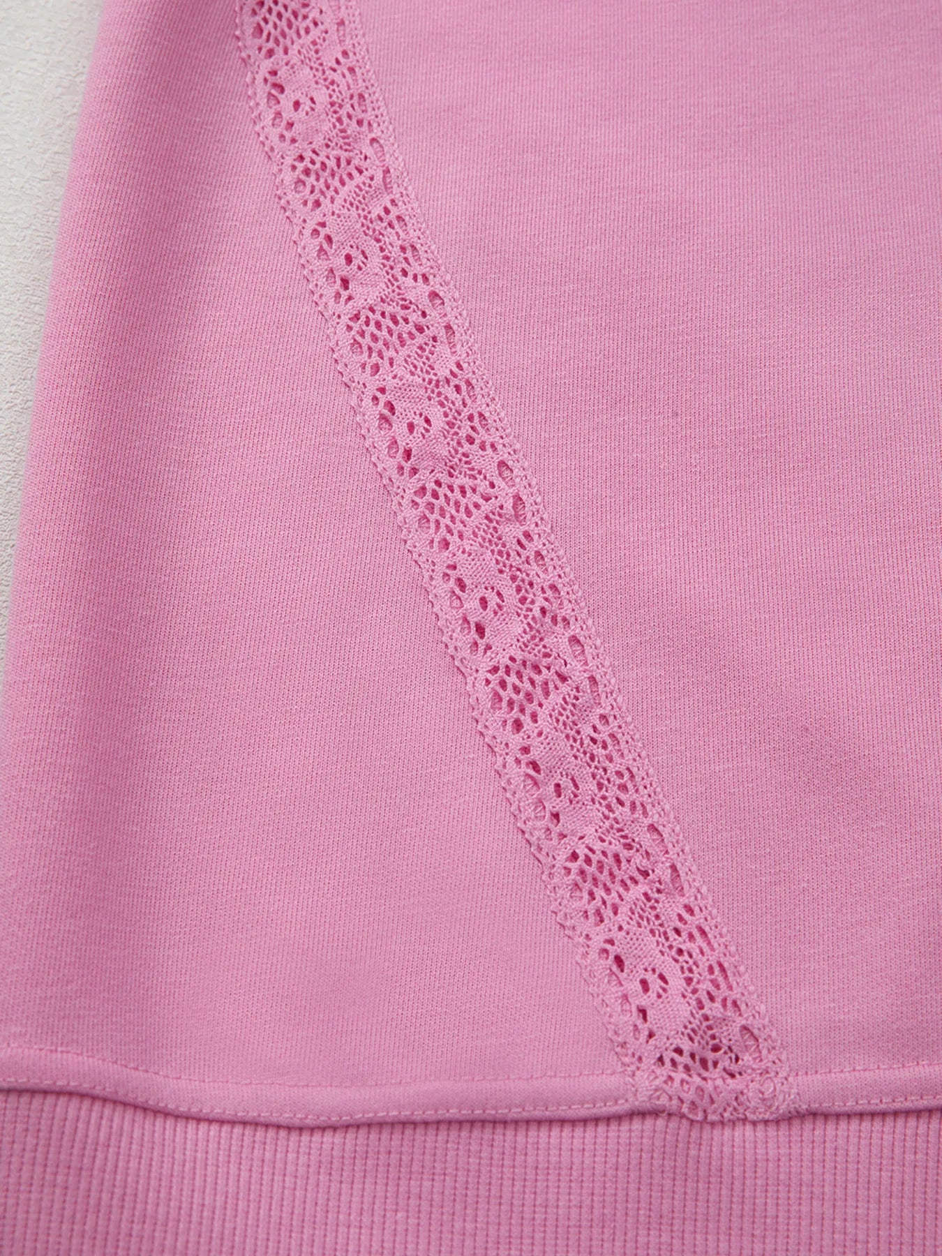 Lace Patched Raglan Sleeve Loose Fit Sweatshirt - Velora
