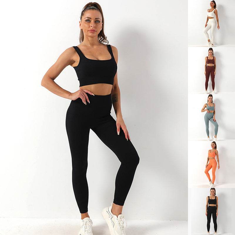 2pcs Thread Yoga Suit Seamless Bra And Butt Lifting High Waist Leggings Set For Women Sports Fitness Yoga Pants Sportswear Outfits Clothing - Velora