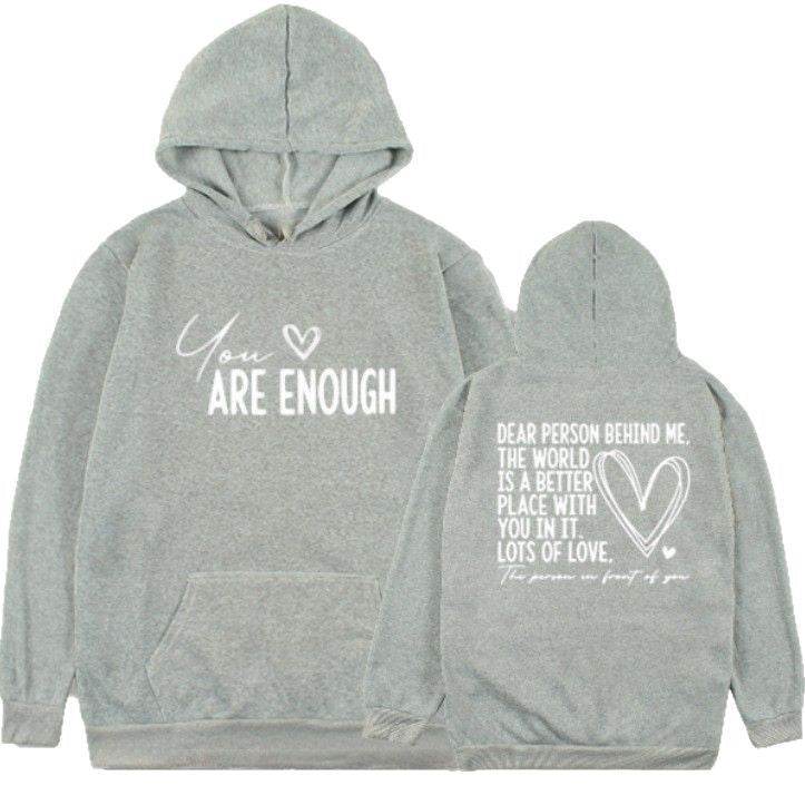 New YOU ARE ENOUGH Lettered Casual Hoodie - Velora
