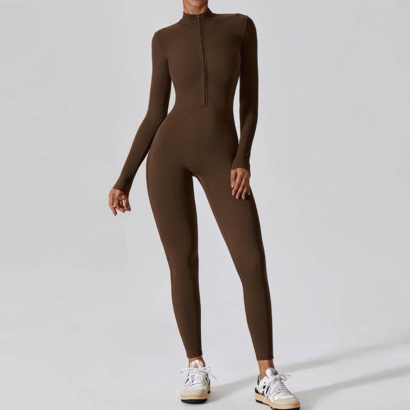 Zipper Long Sleeve Jumpsuit Yoga Fitness Training Pants Tight Hip Seamless Sports Jumpsuit For Women Clothing - Velora