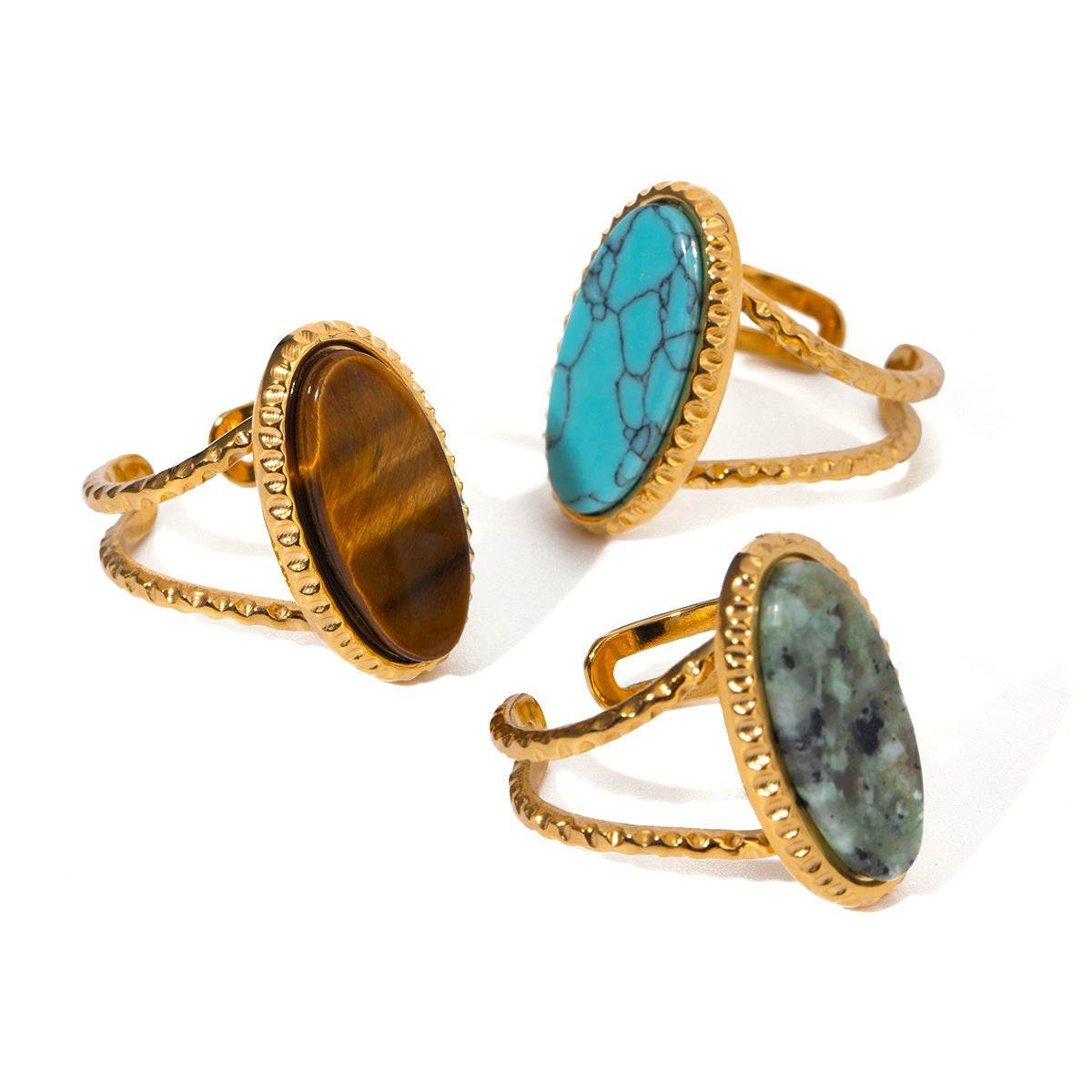 Oval Turquoise Tigereye Adjustable Split Ring - Velora