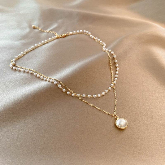 Summer Double-layer Pearls Necklace INS Fashion Clavicle Chain Necklace Jewelry For Beach - Velora