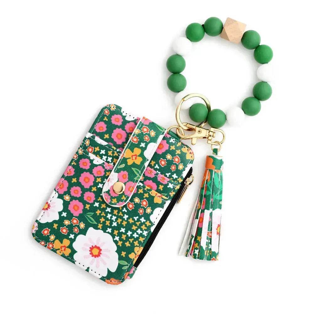 Women's Flora Print Tassel Leather Card Holder Wallet - Velora