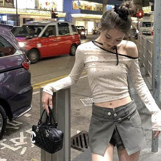 Pure Wind Strap Polka Dot Long Sleeve - Velora