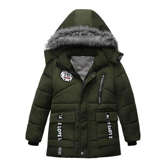 Fashion Boys Thicken Letter Print Hooded Cotton Jacket - Velora