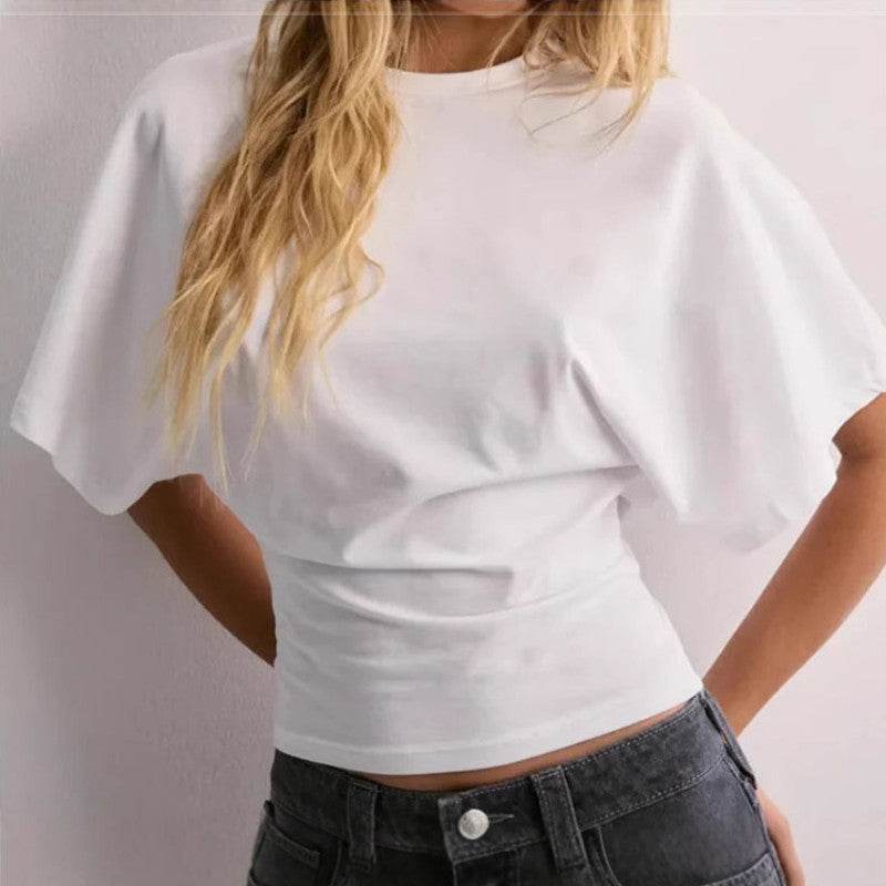 Summer Batwing Sleeve T-shirt Ins Fashion Round Neck Pullover Short-sleeved Tops For Women Clothing - Velora
