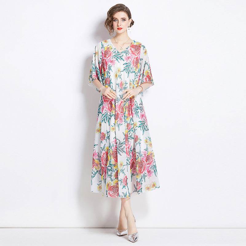 Gentle Elegant Tencel Elegant Drape Printing Dress - Velora