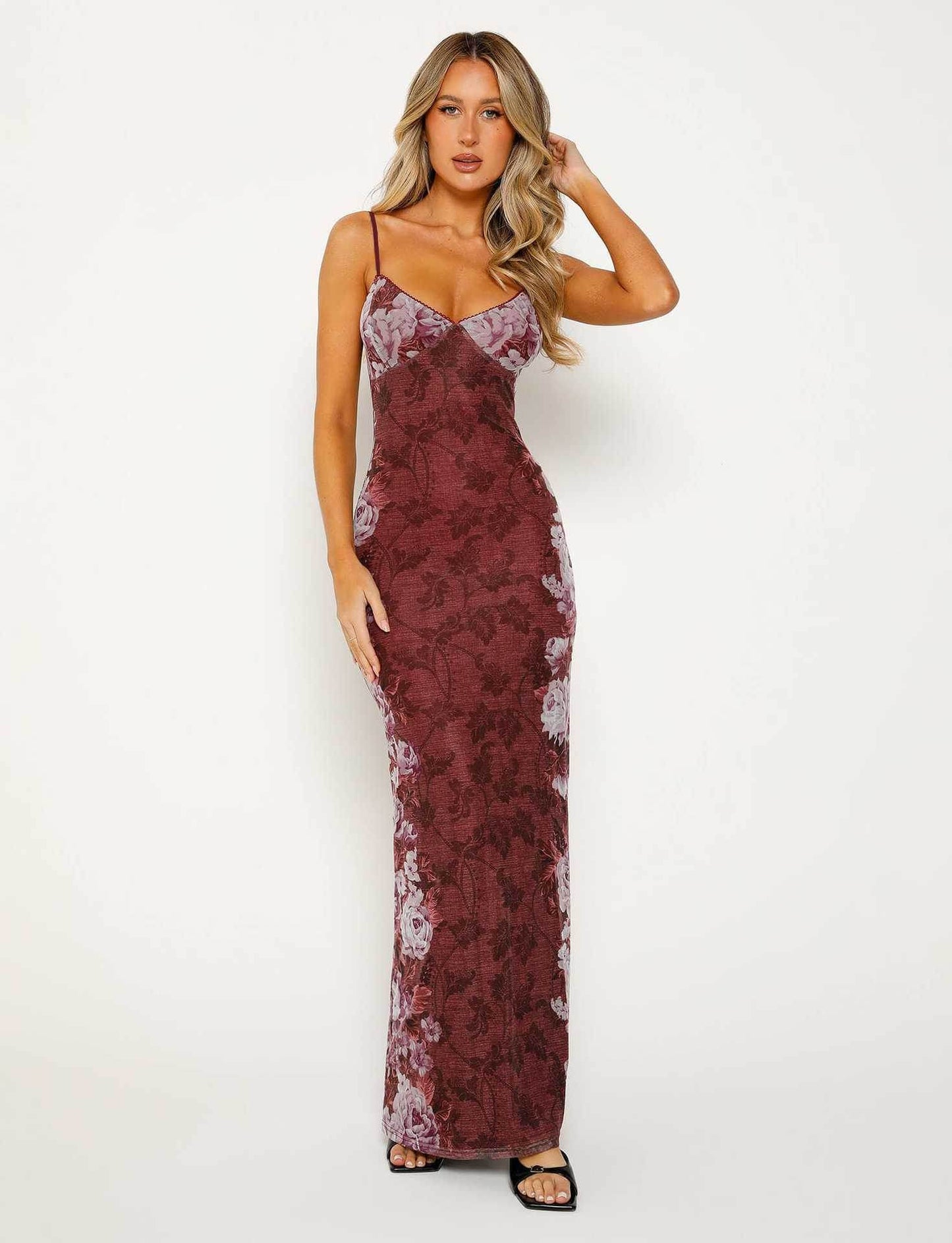 Y2K Slim Flowers Printing Slip Dress Women's Summer Suspender Skirt Vacation Beach Long Dresses - Velora