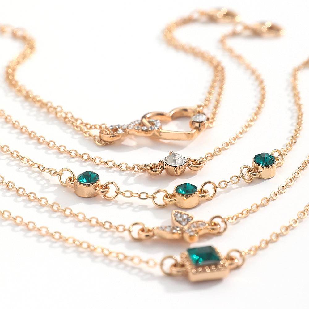 Bohemian 5pc Green Crystal Bracelets Jewelry Set For Women Heart Bracelet Wedding Engagement Bracelet Fashion Jewelry - Velora