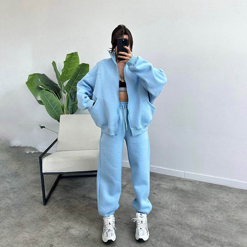 Sports Suits With Pockets Stand-up Collar Zipper Cardigan And Drawstring Trousers Fashion Jogger Set Outfits Tracksuits Women's Clothing - Velora