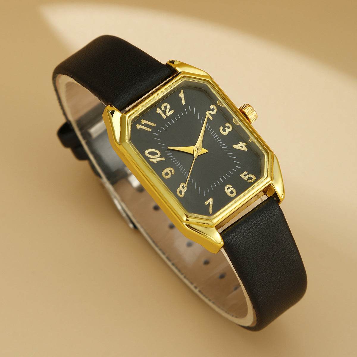 Leather Women's Watch Square Quartz Watch Korean Necklace Earrings Ring Set - Velora