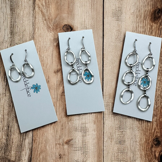 Wavy Hoop Drop Earrings – Matte Silver Asymmetrical Hoops, Hypoallergenic - Velora