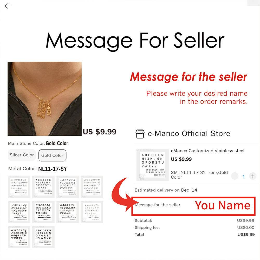 Stainless Steel English Name Necklace, Personalized DIY Fashion Necklace - Velora